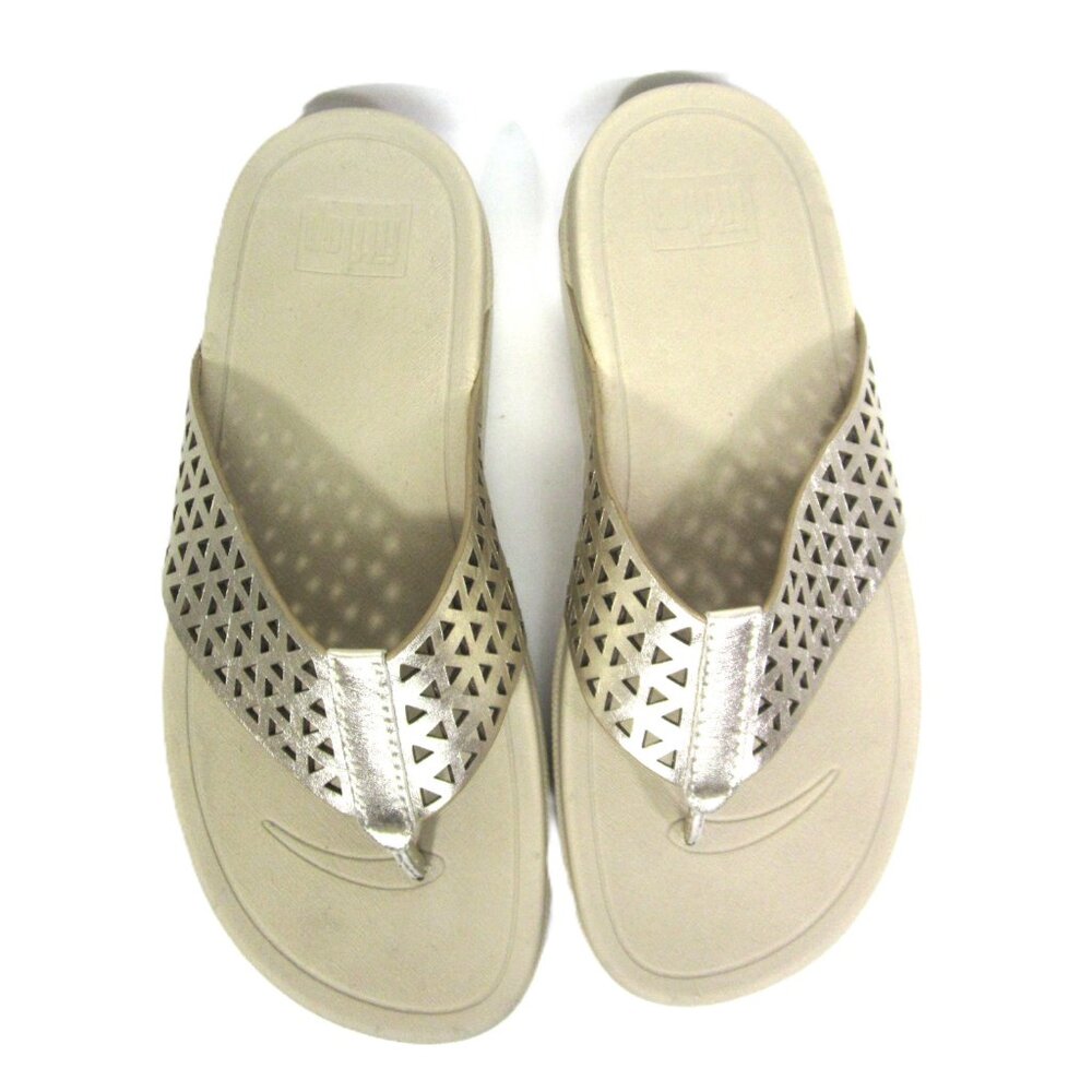 FitFlop Lattice Surfa Pale Gold Size 7.5M Womens Platform Wedge Sandals